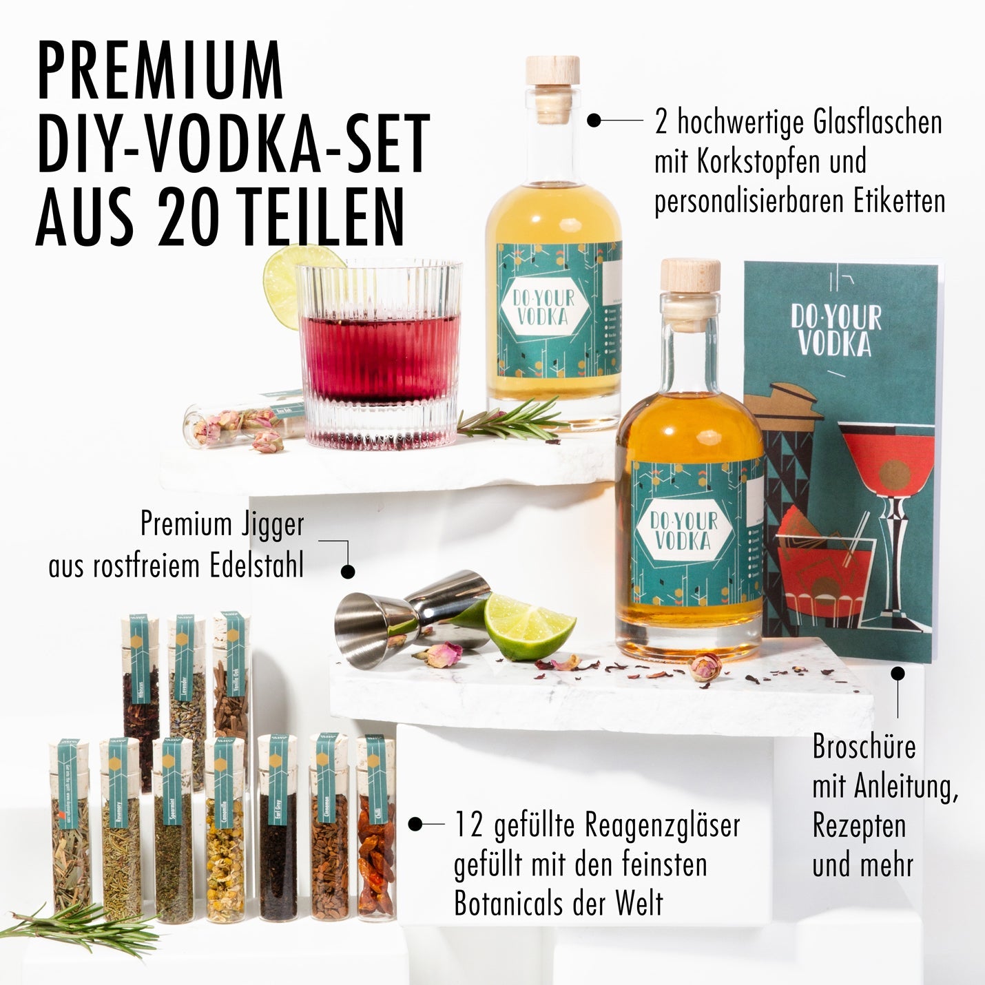 DO YOUR VODKA - DIY - Wodka - Infusionsset: Kreieren Sie einzigartige Cocktails mit 12 Botanicals und Zubehör - Craftly EU