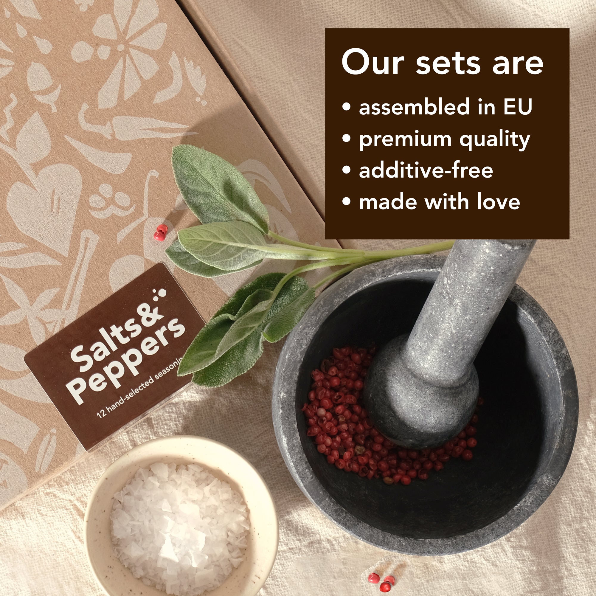 Craftly Salt &amp; Pepper Gift Box | Premium spice set for gourmets and hobby cooks | 6 salts &amp; 6 types of pepper for cooking and grilling 