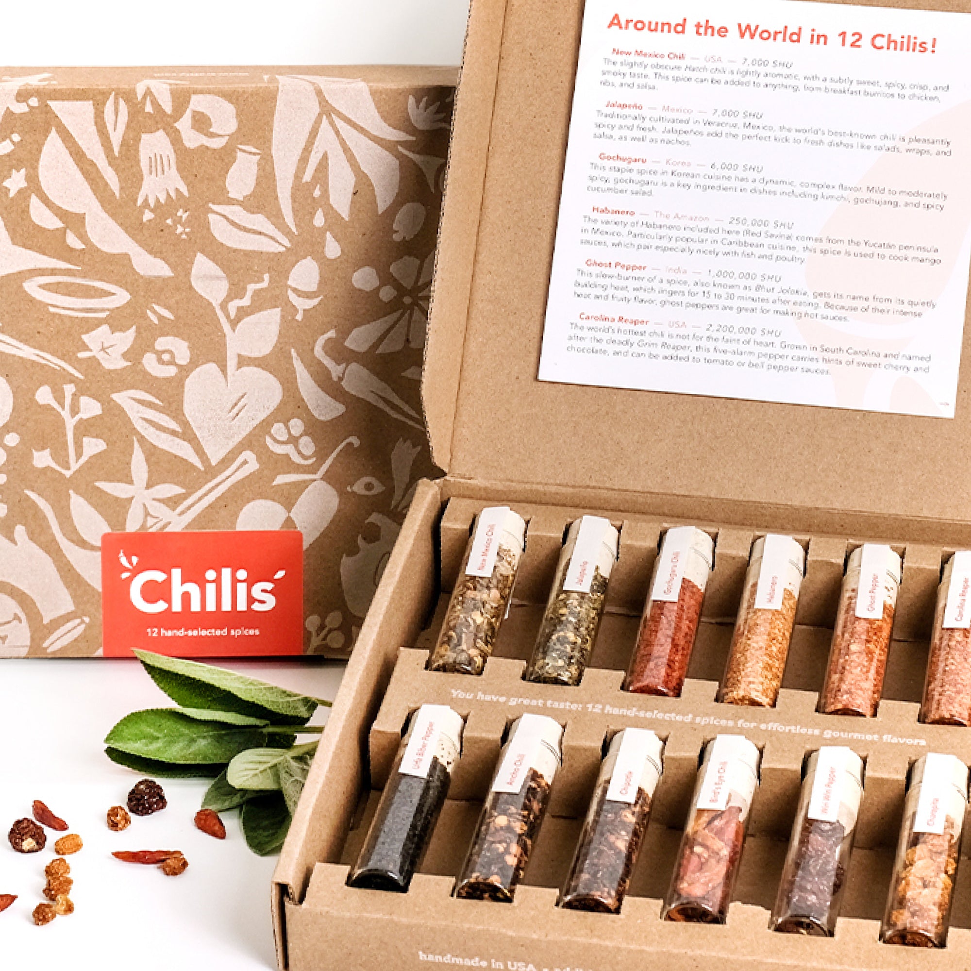 Craftly Chili-Gewürzbox – 12 Exklusive Chilisorten aus aller Welt, Scharfes Geschenk für Feinschmecker und Hobbyköche