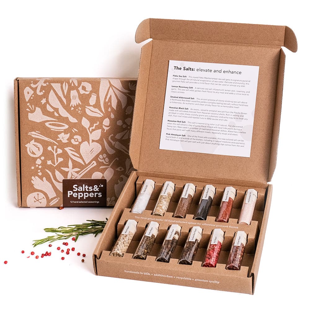 Craftly Salt &amp; Pepper Gift Box | Premium spice set for gourmets and hobby cooks | 6 salts &amp; 6 types of pepper for cooking and grilling 