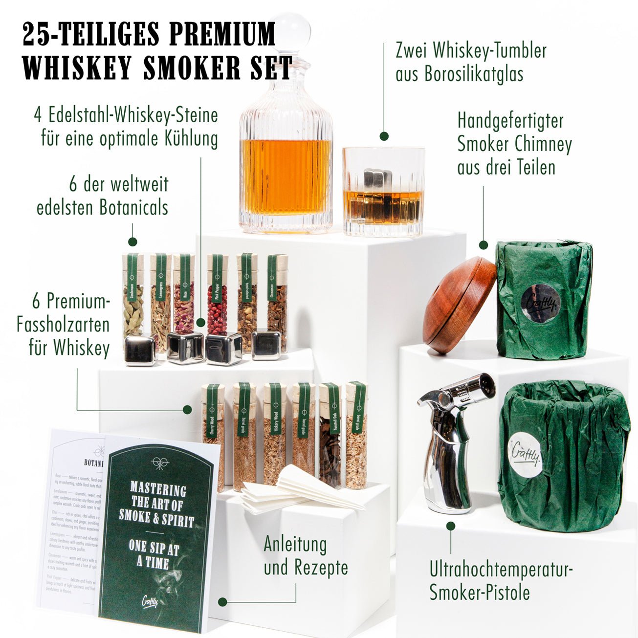 Whiskey Smoker Kit – DIY Whiskey - und Bourbon - Smoker - Set | Infusion mit reichhaltigen Raucharomen | Geschenk für Whiskey - Liebhaber und Hobby - Barkeeper - Craftly EU